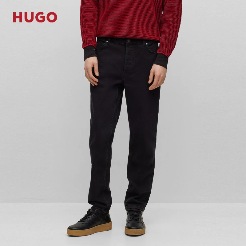 HUGO雨果男士经典休闲黑色舒适弹力简约百搭直筒牛仔裤50495224