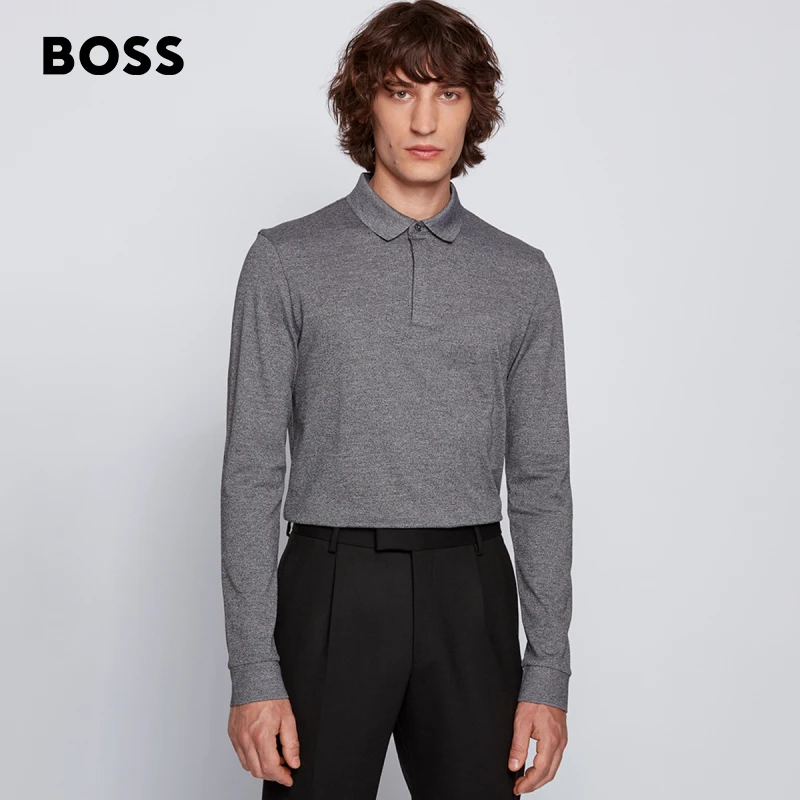 BOSS雨果博斯男士秋冬商务休闲丝光棉质长袖Polo衫 翻领50436667