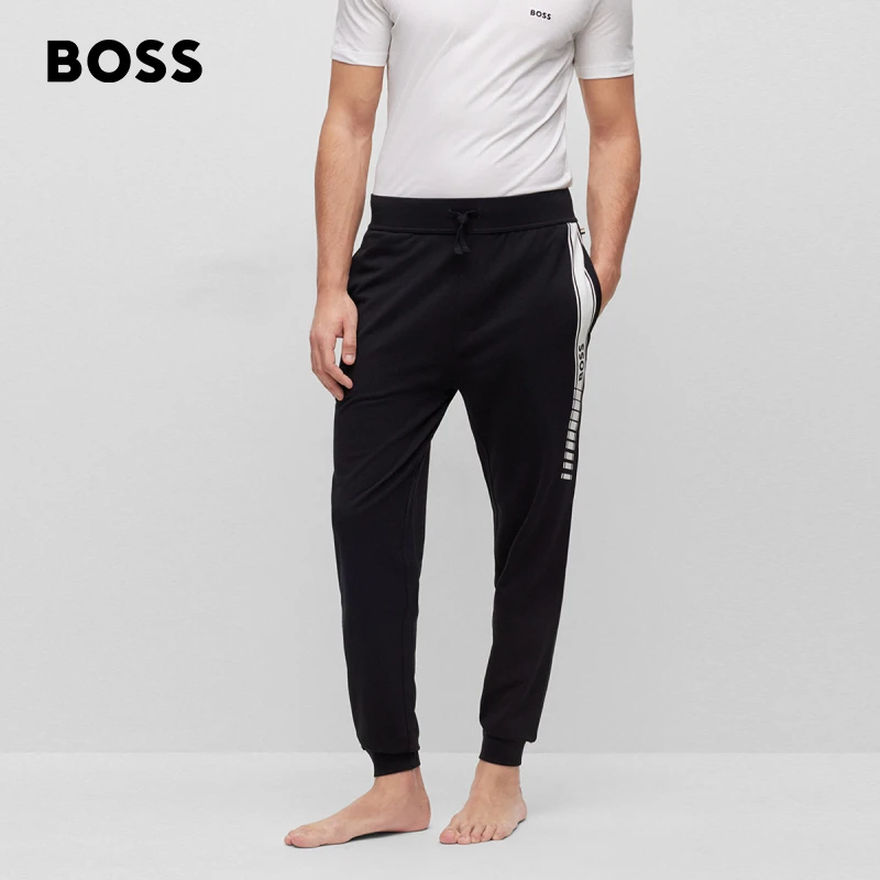 BOSS博斯 男士新款经典徽标和条纹装饰时尚棉质休闲卫裤50496760