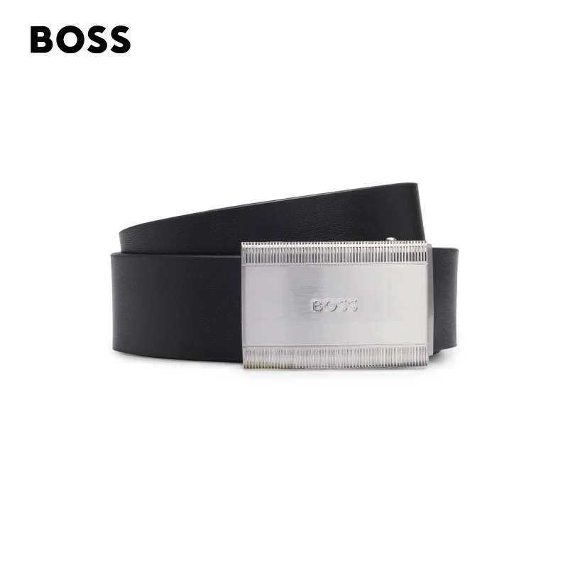 BOSS博斯男  新款品牌装饰牌扣开合精美粒面皮革腰带50536839