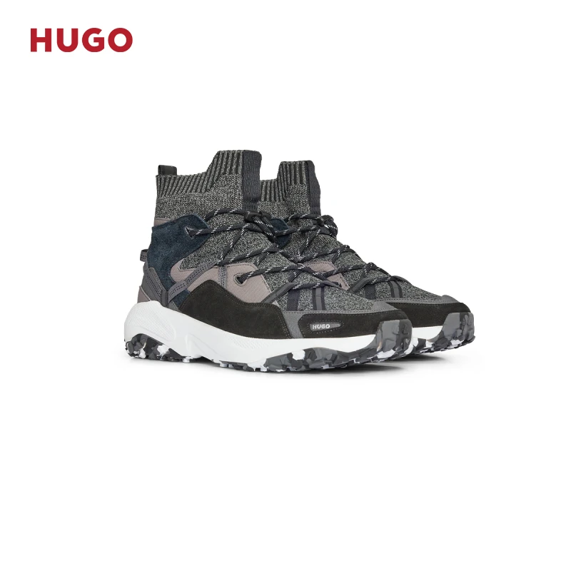 HUGO雨果 男士2024早春新款混合材质时尚套袜高帮运动鞋50510384