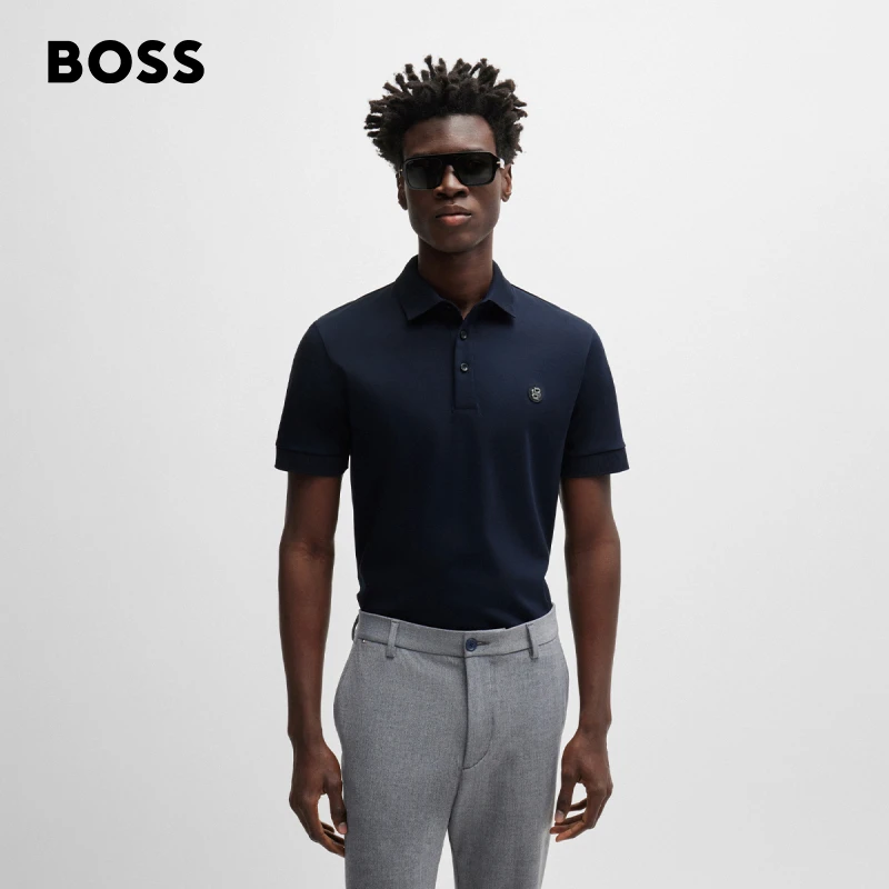 【丝光棉】BOSS博斯男士夏季交织字母丝光棉短袖Polo衫50520297