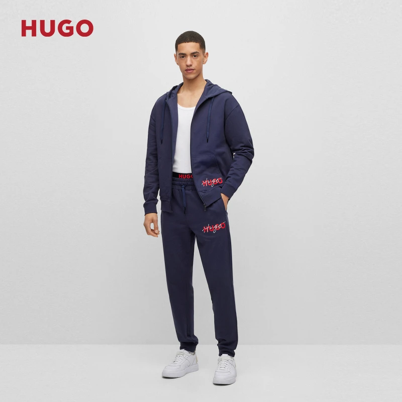 HUGO雨果 男士印花双徽标棉质毛圈布卫裤50496981