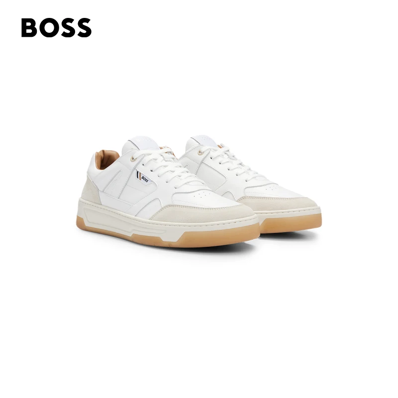 BOSS博斯 男士 早春经典条纹徽标休闲皮革休闲运动鞋50512375