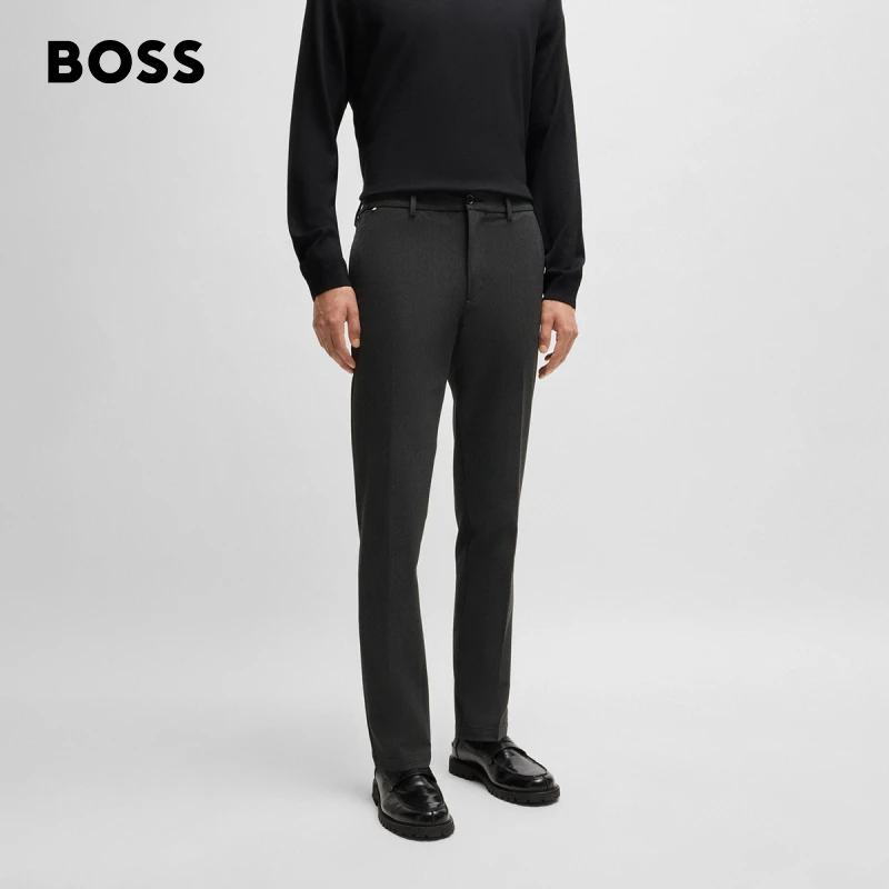 【弹力舒适】BOSS博斯男士新款微图案弹性面料修身休闲长裤50519121