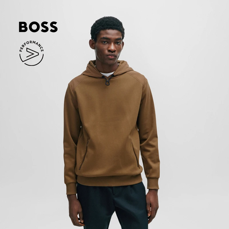 BOSS博斯  Performance弹力棉质梭织拼接材质连帽卫衣50506883