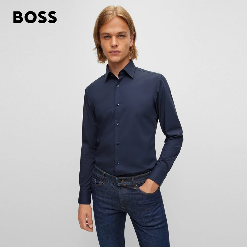 【弹力舒适】BOSS博斯男士新款易熨烫弹力府绸修身衬衫50469345