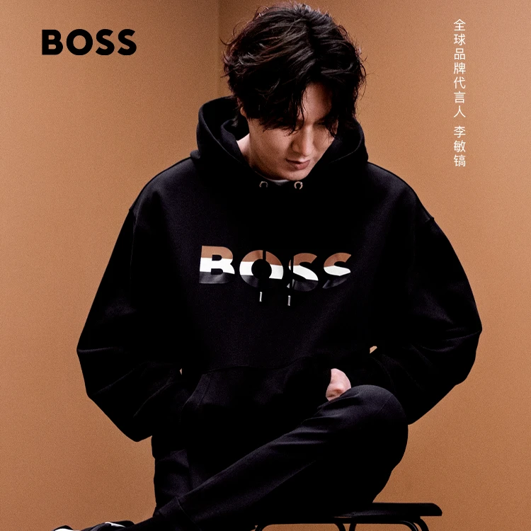 BOSS博斯男士ICONIC系列经典徽标图案时尚休闲百搭连帽衫50491404