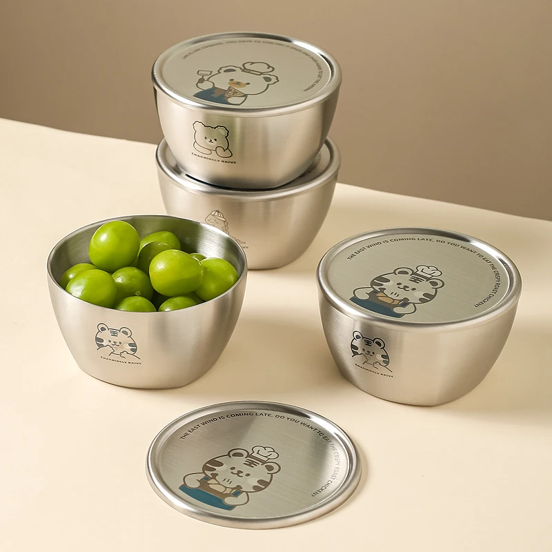 川岛屋304不锈钢儿童碗带盖家用食品级宝宝吃饭专用辅食碗水果碗