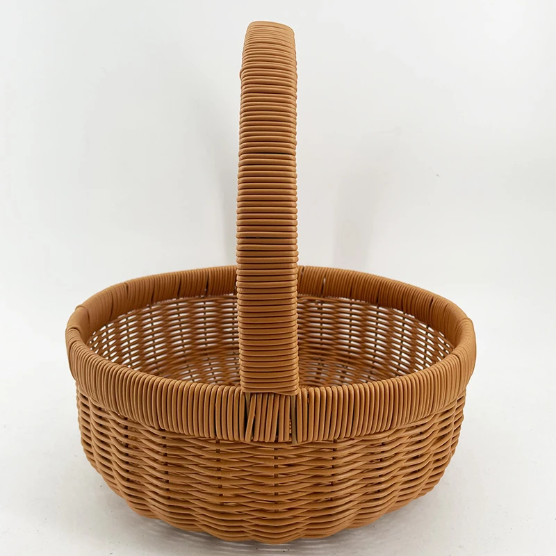 A034（捡漏）棕色圆形居家水果篮郊游南瓜篮纯手工编织