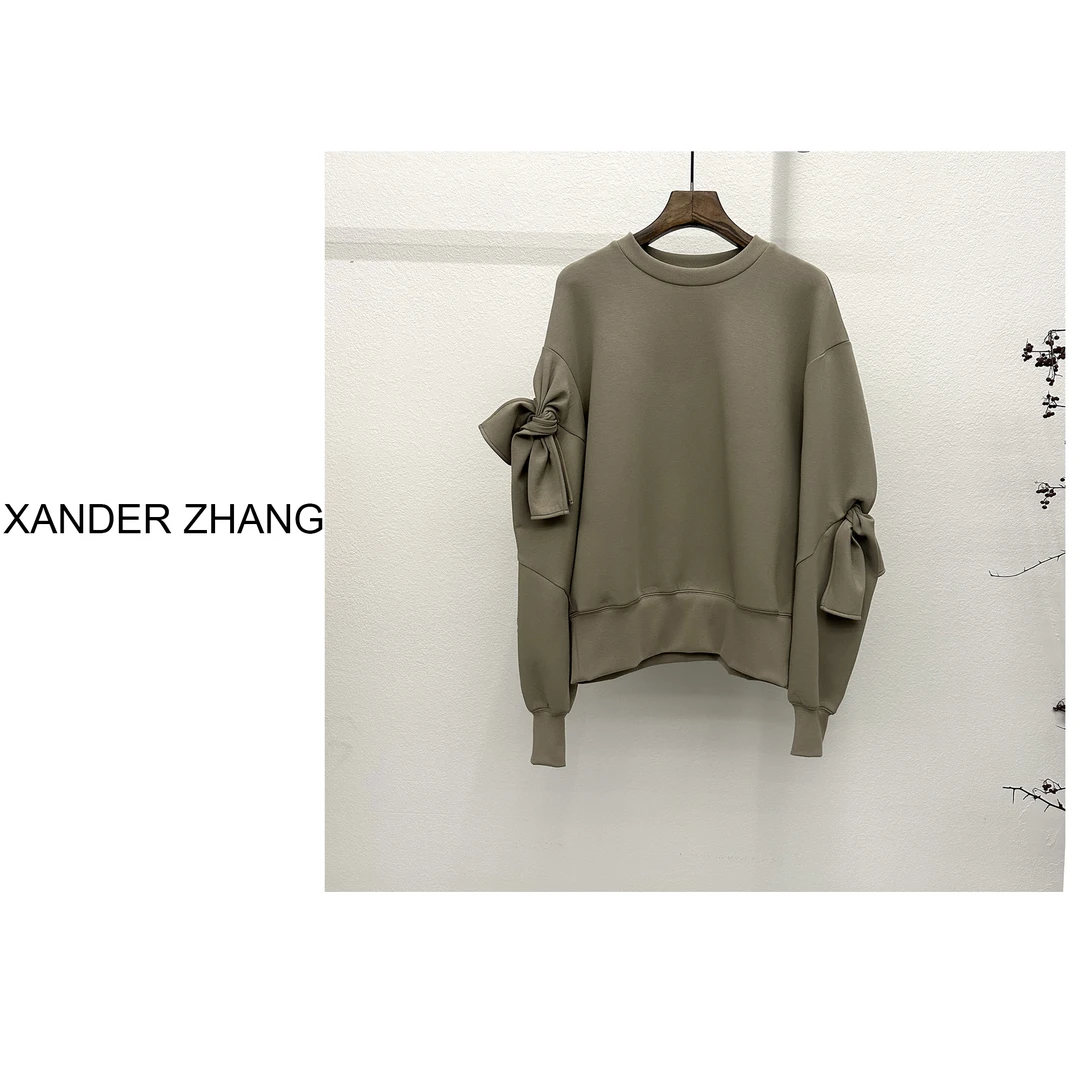 山大张设计师款宽松蝴蝶结卫衣YBW1E045百搭时尚圆领