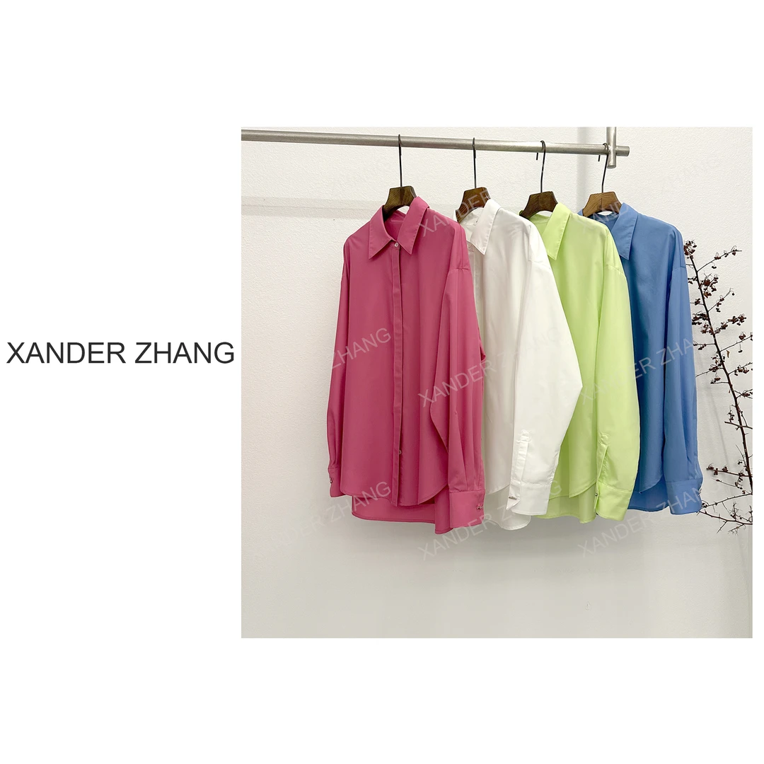 山大张极简法式慵懒风宽松衬衫YBST1E177-1糖果色莫代尔垂感春季