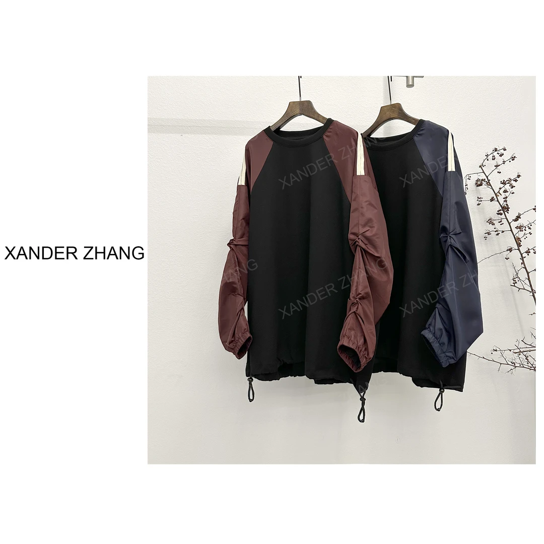 山大张时尚运动风拼色中长款卫衣YBW1H575设计感褶皱袖显瘦百搭