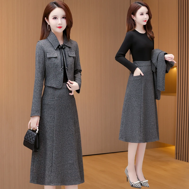 小香风正式场合套装女秋2025新款轻奢高级感十三行爆款两件套裙子