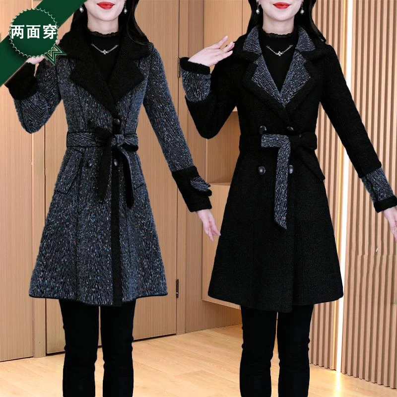 【两面穿】贵夫人中长款外套女2025新款秋冬季小香风小个子毛呢大衣