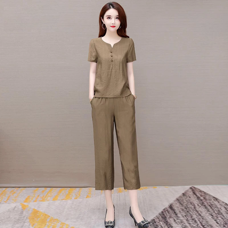 高端气质小个子九分阔腿裤两件套装夏天洋气优雅微胖减龄妈妈40岁