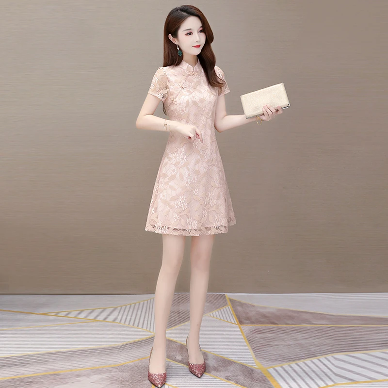 小个子连衣裙子女2025夏沙沙改良旗袍年轻款气质高端妈妈婚宴礼服