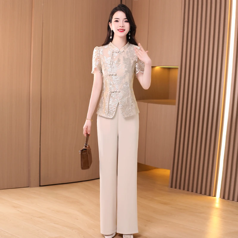 高端修闲套装女士2025新款夏装时尚洋气时髦职业妈妈阔太太两件套