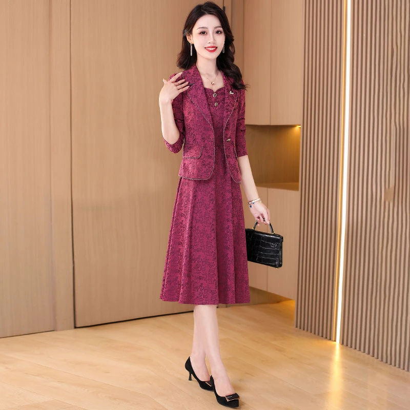 小香风连衣裙2024新款爆款春秋端庄大气质喜婆婆妈妈西装两件套装