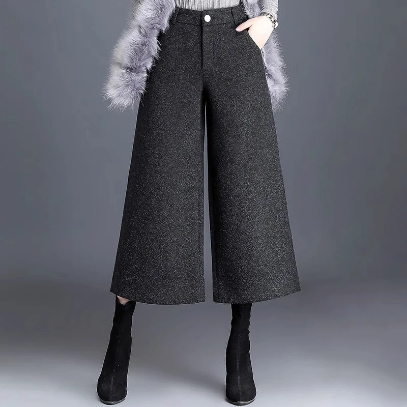2025年新款女装毛呢阔腿裤女2025年新款秋冬季加厚款九分大脚裤呢