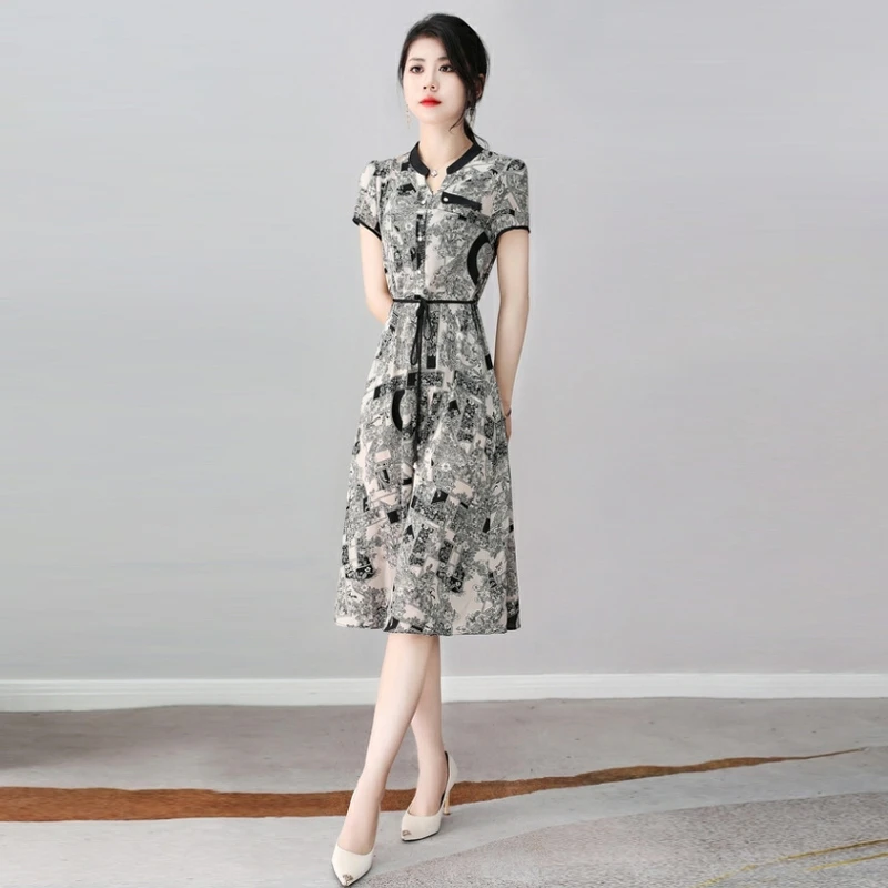高端精致奢华气质小个子正式场合雪纺连衣裙子夏季贵夫人妈妈40岁