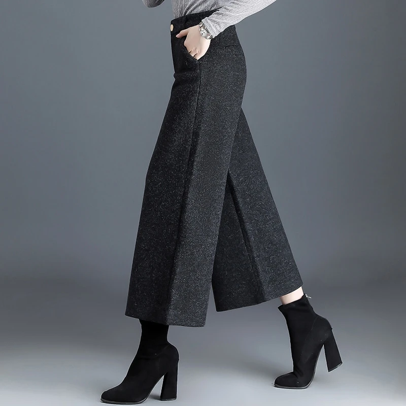 洋气毛呢九分阔腿裤秋冬简约百搭高腰显瘦休闲长裤子高端轻奢气质