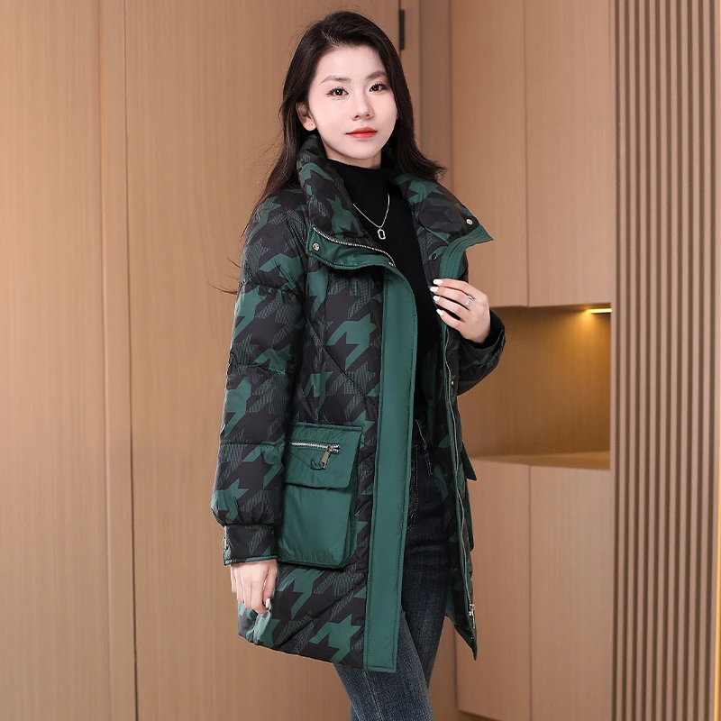 九江时尚花色羽绒服女2025新款秋冬季时尚洋气高端奢华中长款袄子