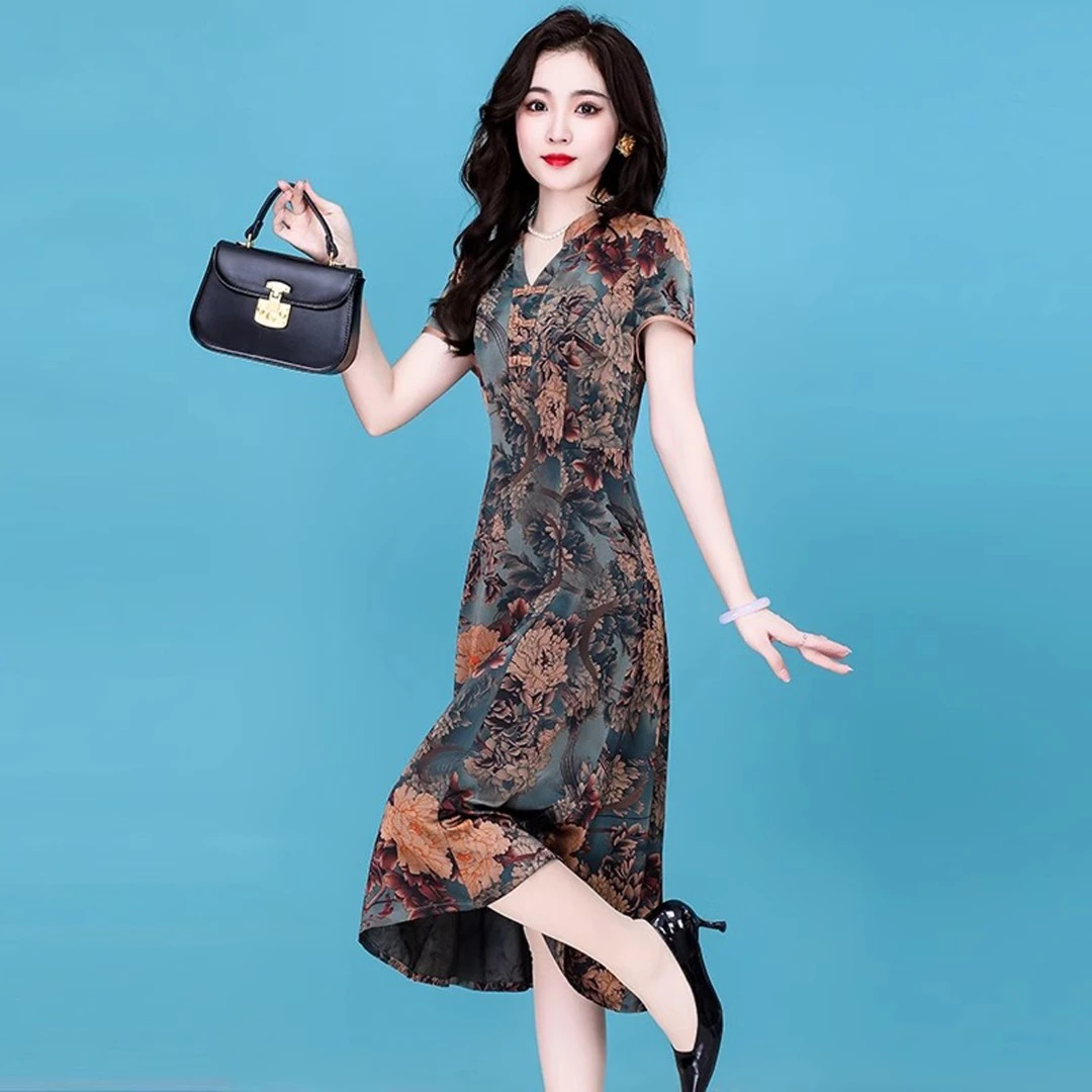 旗袍连衣裙女夏季2024新款气质名媛高端精致广州十三行品牌爆裙子