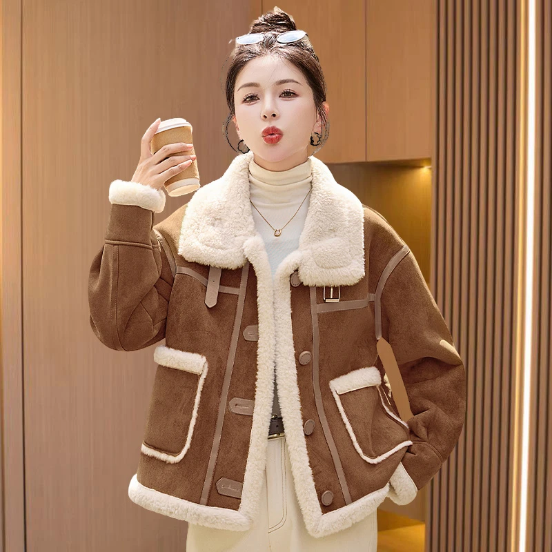 翻领时尚减龄厚外套2025秋冬洋气保暖皮毛一体品牌轻奢高端小个子