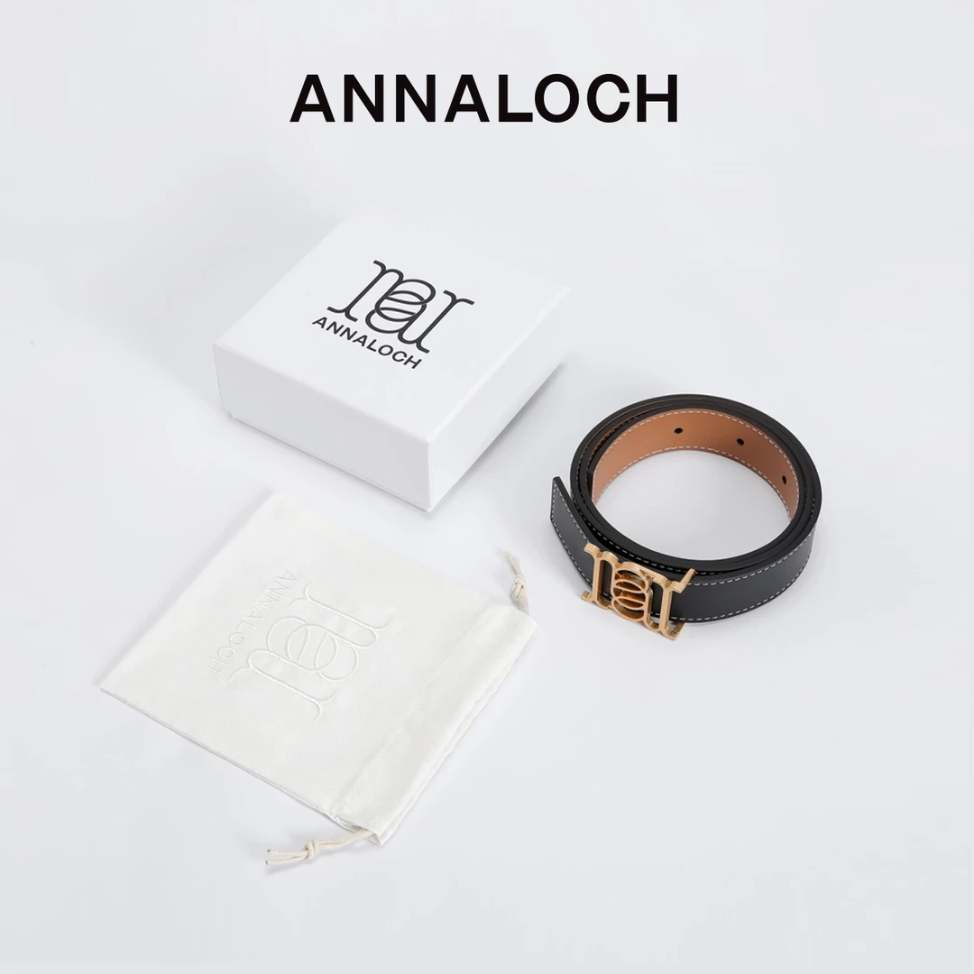 ANNALOCH配饰系列经典双色牛皮双面腰带简约配饰黑棕白棕