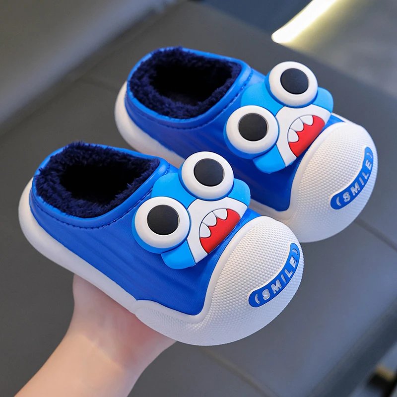 儿童棉拖鞋防水男童冬季室内家居保暖防滑拖鞋小女孩加绒包跟棉拖