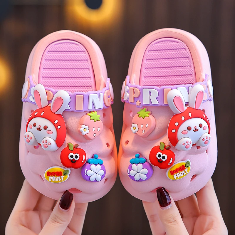 儿童凉拖鞋夏女童可爱防滑软底包头透气洞洞鞋亲子大中小童沙滩拖
