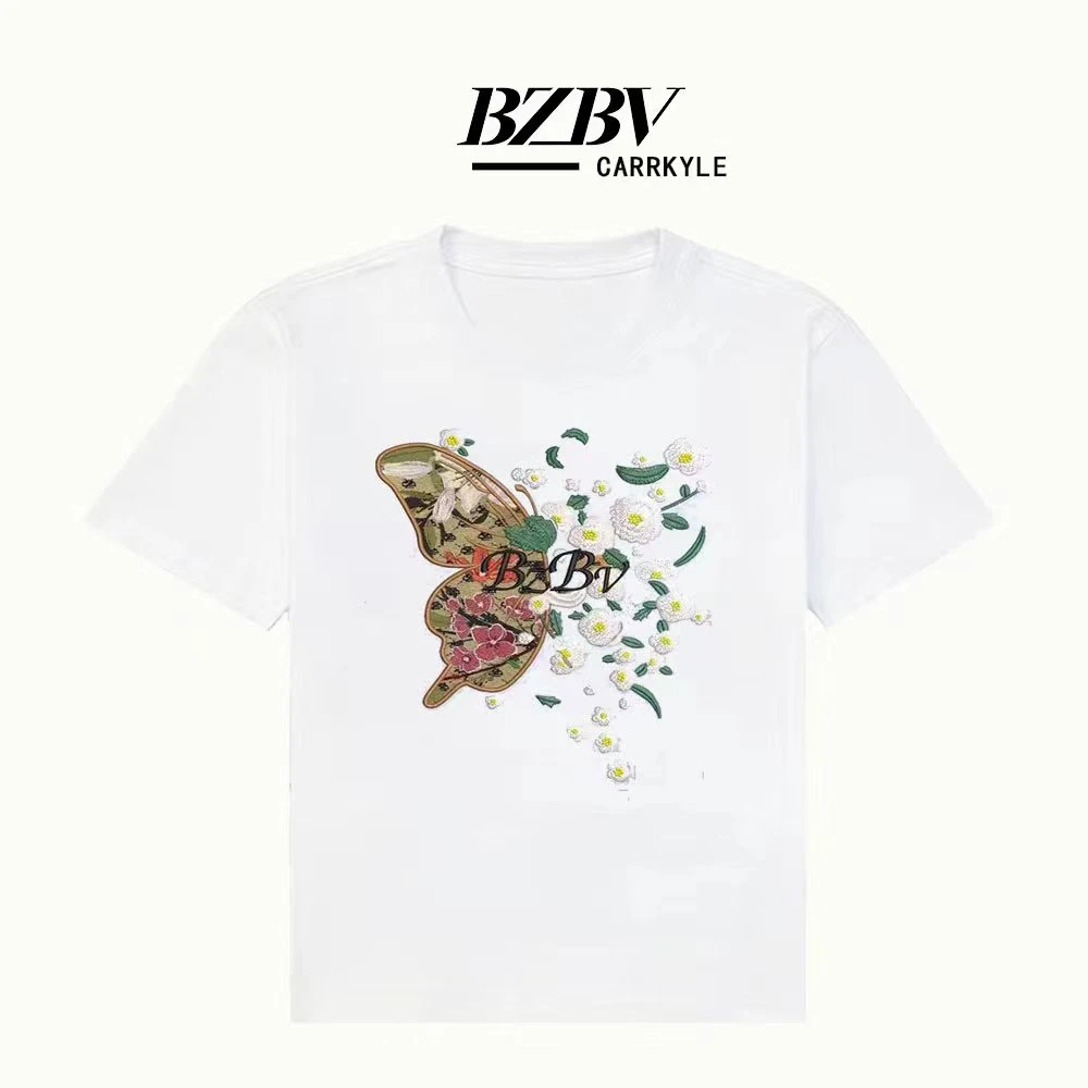 2024夏季时尚设计师款百搭经典刺绣轻奢休闲高奢圆领宽松男士T恤