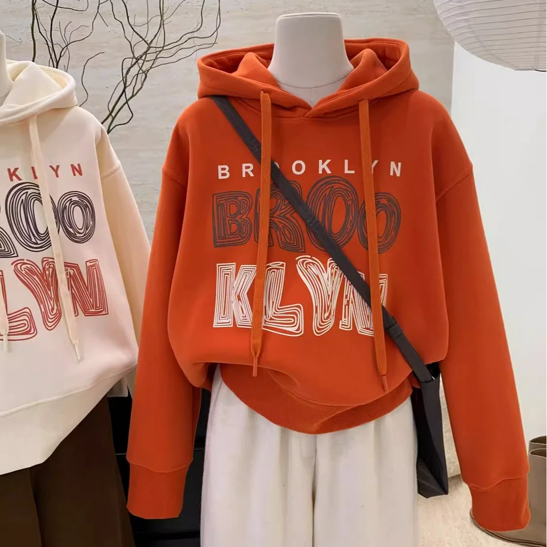 重磅400g大码微胖女生穿搭连帽卫衣美式小个子加绒保暖爆款上衣服