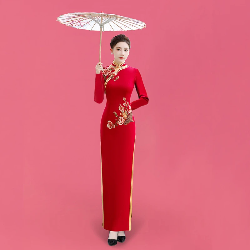 弹力秋冬季新款金色满园新中式改良新娘敬酒服高端走秀舞台