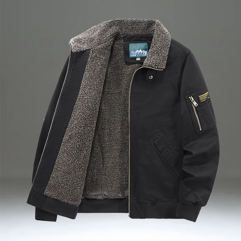 冬季棉服男加绒加厚美式复古工装夹克棉袄休闲宽松大码翻领棉衣潮