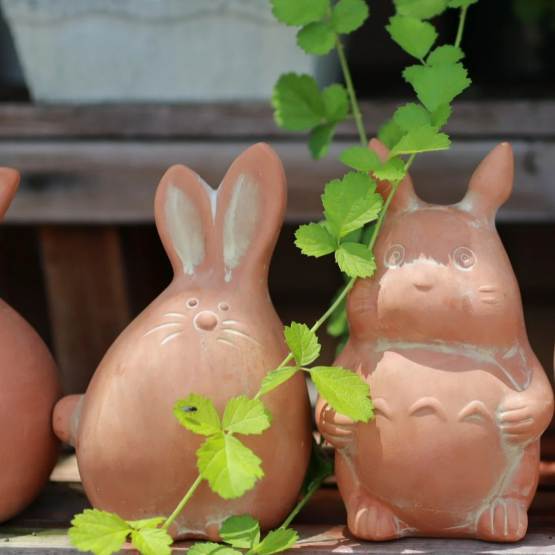 红陶小动物摆件室内外阳台杂货可爱长耳兔猫咪猫头鹰趣味简约装饰