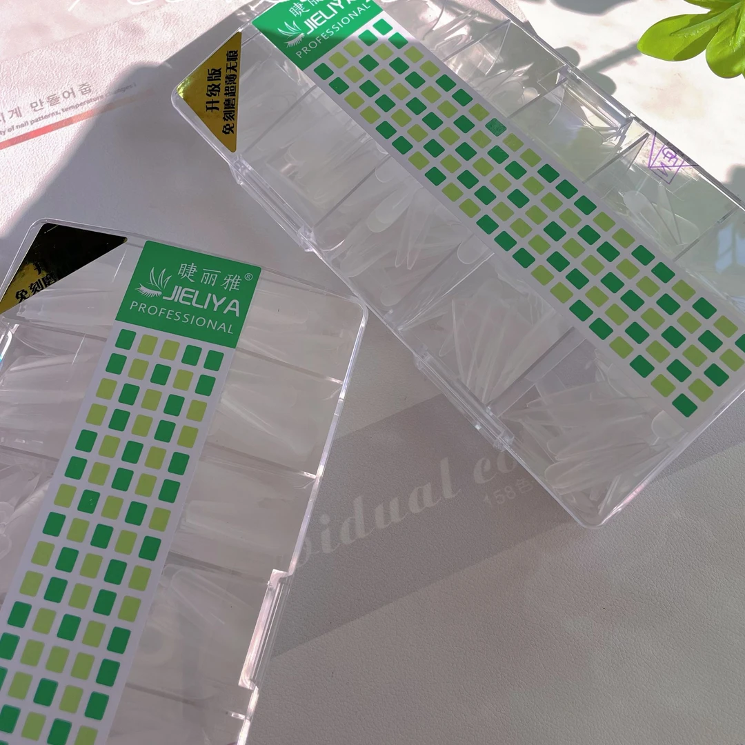 美甲甲片超薄无痕免打磨全半贴透明梯形假指甲贴片美甲店专用补号