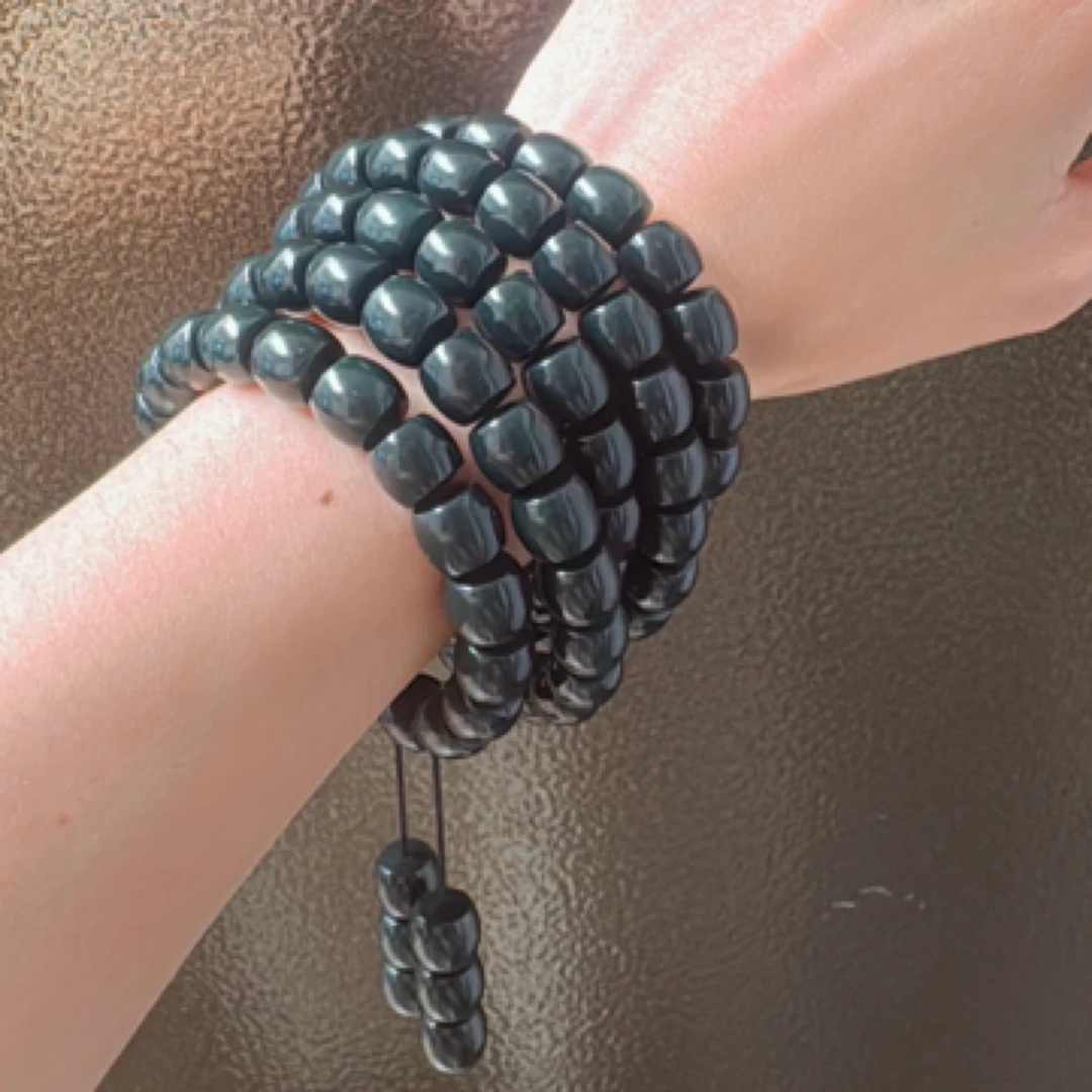 【和田玉黑青108颗】直切极限弧项链细腻油润