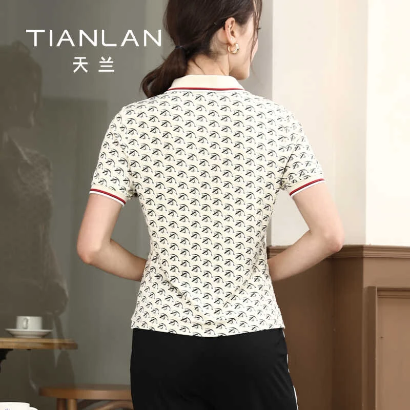 天兰女装短袖t恤夏季新款中年妈妈夏装翻领polo衫上衣T恤