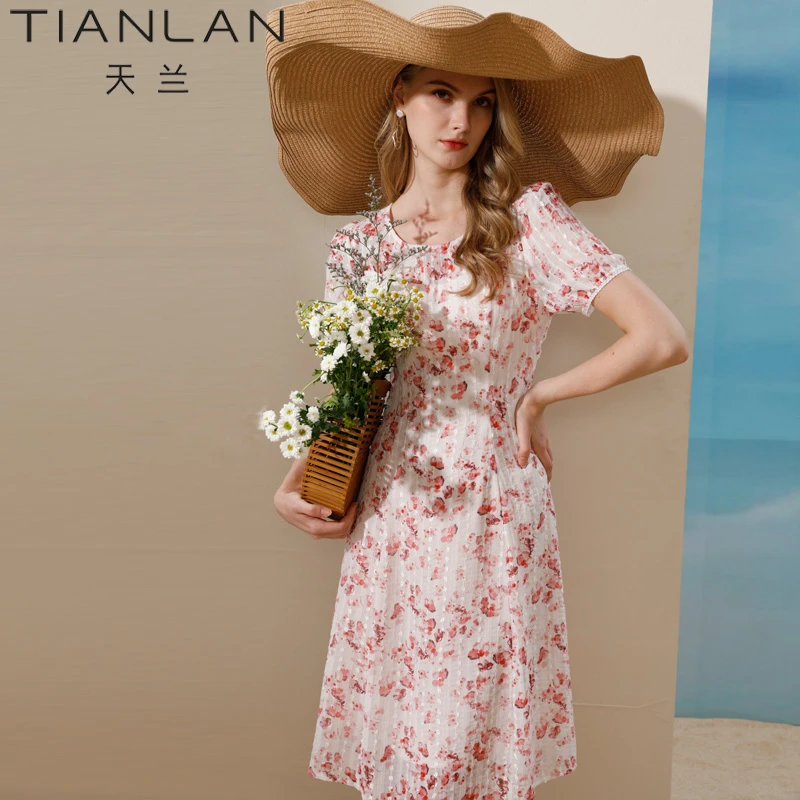 天兰时装夏季女士短袖连衣裙收腰修身气质显瘦