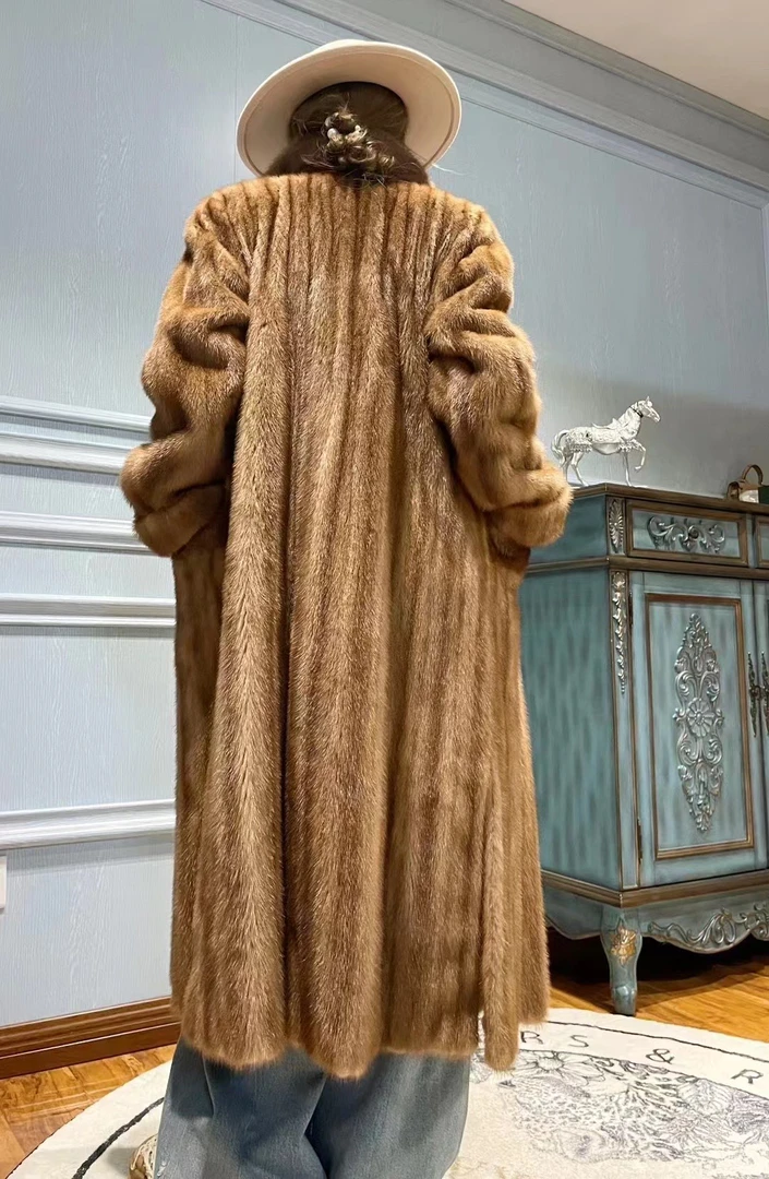 大长款金棕色草草外套女款女士百搭冬季加厚宽松保暖咖色时尚