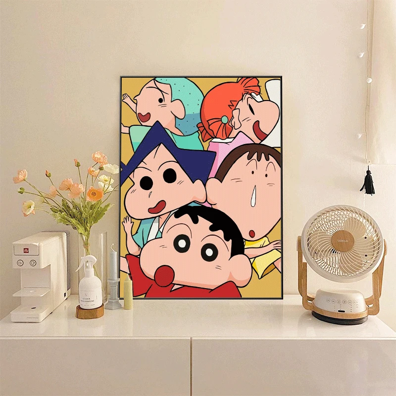 蜡笔小新玄关装饰画治愈系卡通温馨卧室床头摆画男孩女孩艺术挂画