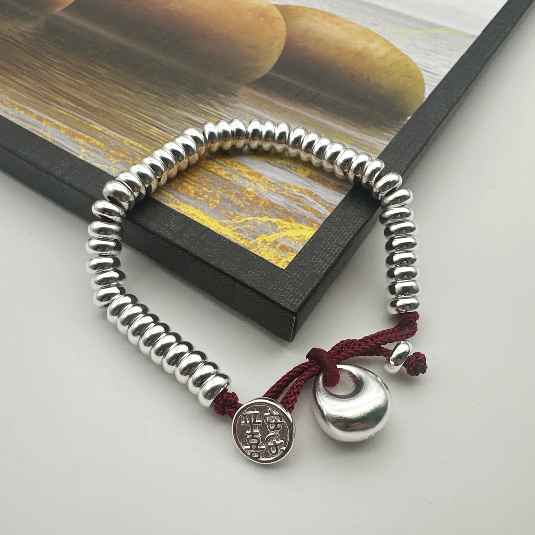 足银手镯 足银999.9手镯 红盘缠手链小香风编绳手串送礼自戴