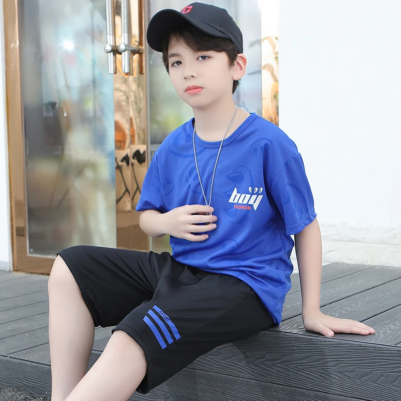 男童夏装套装薄款运动速干衣男孩夏季短袖短裤中大童潮夏款两件套