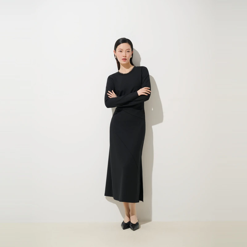【商场同款】HPLY荷比俪秋新女堆褶线收腰通勤连衣裙HME34750187