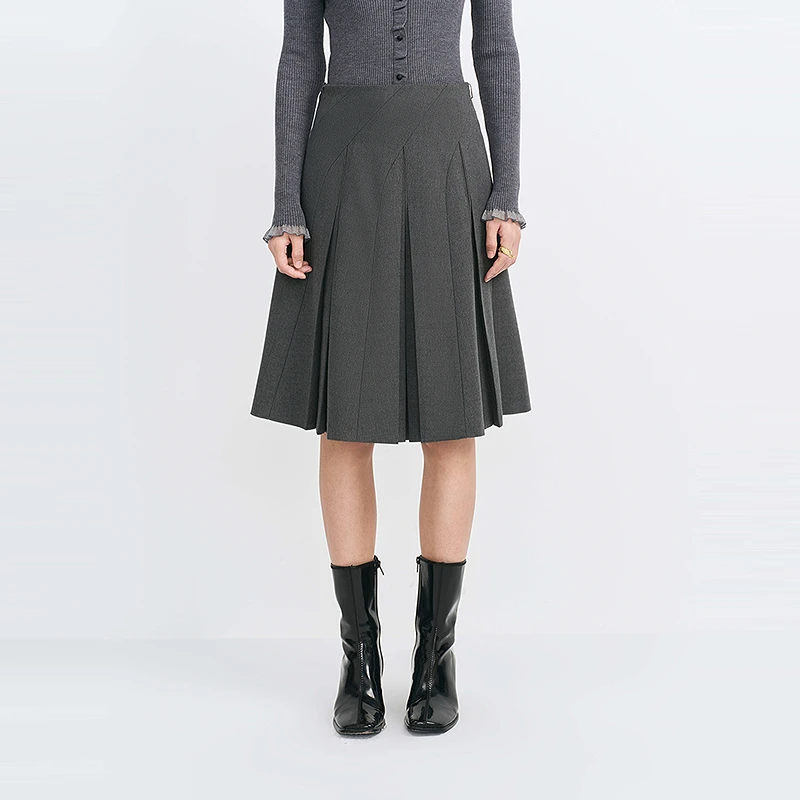 【商场同款】HPLY荷比俪冬斜裁压褶简约显瘦A字半裙HME44700261T