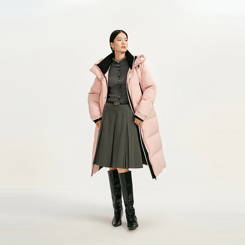 【商场同款】HPLY荷比俪冬拼接感撞色立领连帽羽绒服HME44560471