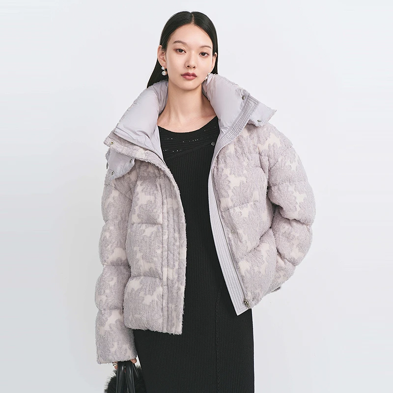 【商场同款】HPLY荷比俪冬剪影式提花压皱短款羽绒服HME45560402