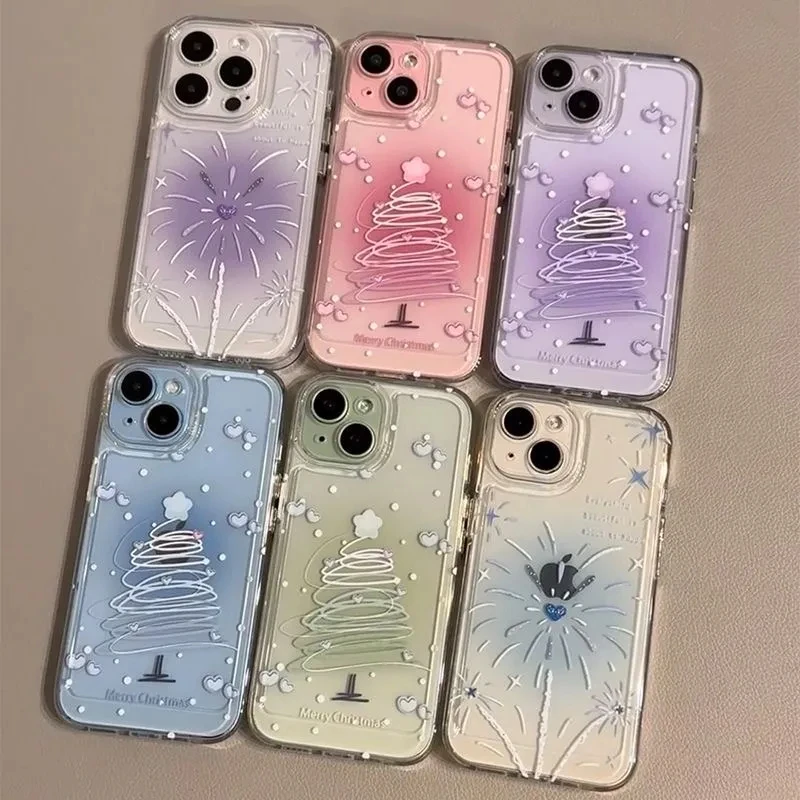 晕染圣诞树iPhone14/15promax手机壳苹果13/12pro透明11防摔12女7